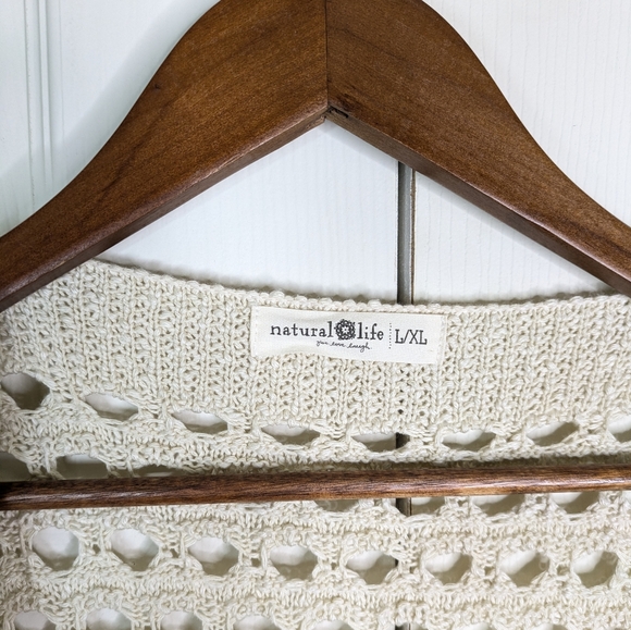 Natural Life Abigail Crochet Cream Duster Cardigan L/XL  Beige Bohemian Layered - Picture 7 of 13